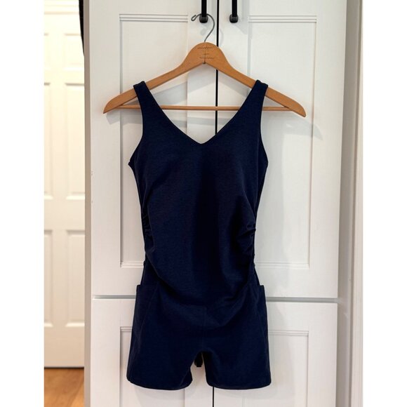 Beyond Yoga Size Small Spacedye Movin Mama Maternity Biker Jumpsuit Navy Blue - Picture 6 of 7